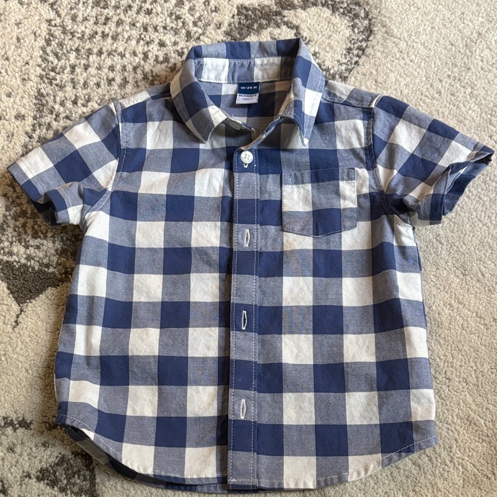 Old Navy Blue and White Plaid Button Down Shirt